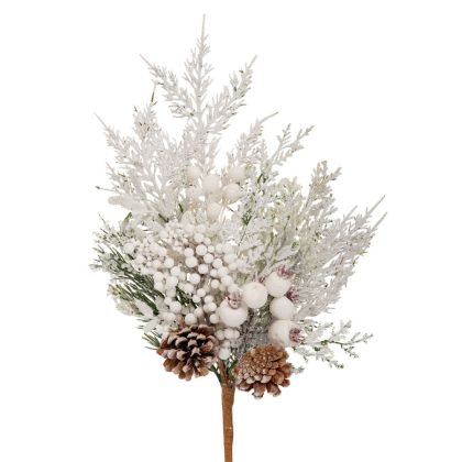 СНЕЖЕН КЛОН С БЕЛИ ПЛОДОВЕ И БОРОВИ ШИШАРКИ 50 СМ