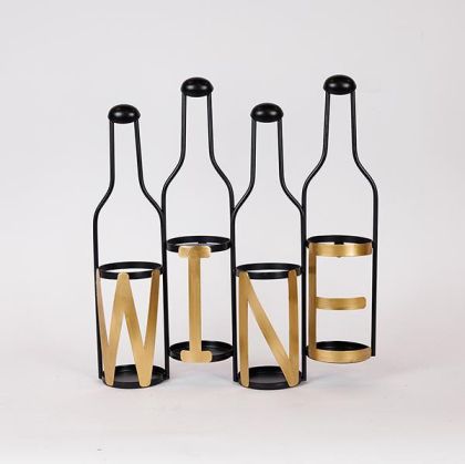 СТОЙКА ЗА ВИНО, МЕТАЛ, ЧЕРНО-ЗЛАТЕН, 43.5X11X46.5 СМ