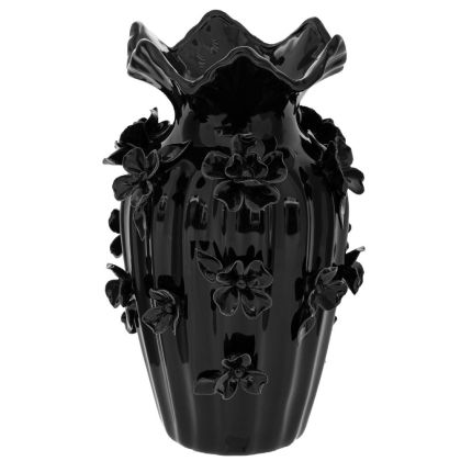 ЧЕРНА КЕРАМИЧНА ВАЗА С 3D ЦВЕТНА ДЕКОРАЦИЯ 20X31 СМ