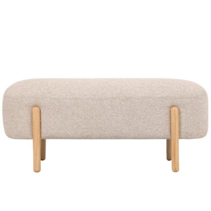 ДЪЛГА ТАБУРЕТКА С КРЕМАВА ВЪЗГЛАВНИЦА И ДЪРВЕНИ КРАКА 108X41X48 СМ