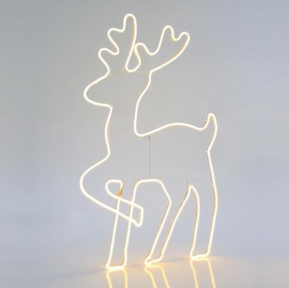 ГОЛЯМА СВЕТЕЩА ВЪНШНА ДЕКОРАЦИЯ, DEER, 5m NEON LED ROPE LIGHT, 2-WAY, WARM WHITE, 49x84cm, IP44