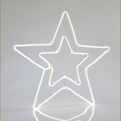 ГОЛЯМА СВЕТЕЩА ВЪНШНА ДЕКОРАЦИЯ, DOUBLE STAR, 3m NEON LED ROPE LIGHT, 2-WAY, WHITE, 56x58cm, IP44