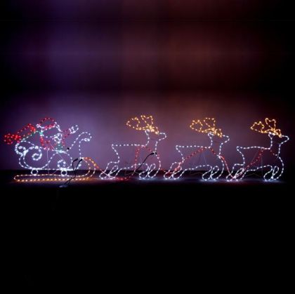 ГОЛЯМА СВЕТЕЩА ВЪНШНА ДЕКОРАЦИЯ, SANTA WITH SLEIGH AND 3 REINDEERS, 30m LED ROPE LIGHT, 2-WAY, WITH PROGRAM, 400x75cm, IP44