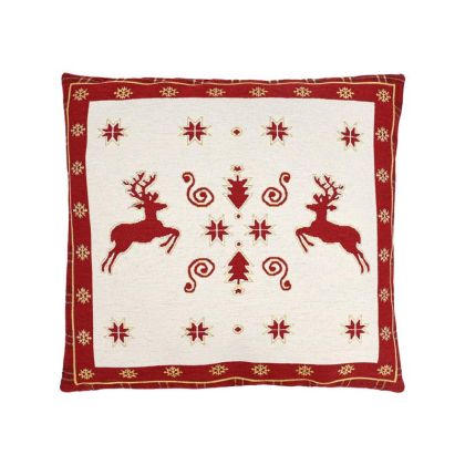 ДЕКОРАТИВНА КОЛЕДНА ВЪЗГЛАВНИЦА ЧЕРВЕНО-БЯЛО-ЗЛАТИСТО 44x44см