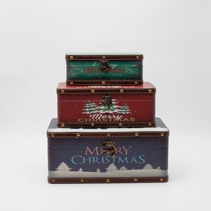 ДЕКОРАТИВНИ ДЪРВЕНИ КУТИИ, С КОЛЕДНИ ДИЗАЙНИ, КОМПЛЕКТ ОТ 3 БРОЯ, 30X20X13СМ, 25X15X10СМ И 20X10X8СМ