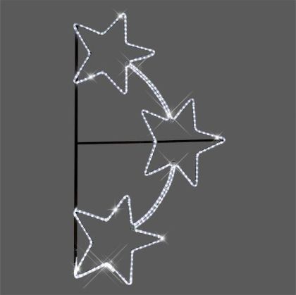 ДЕКОРАЦИЯ ЗА СТЪЛБ, ПРОФЕСИОНАЛЕН ДИЗАЙН, АЛУМИНИЕВА С 3 ЗВЕЗДИ, БЯЛА LED СВЕТЛИНА С ВЪЖЕ, 95Χ170, IP44