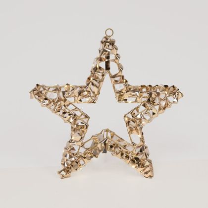 ЗЛАТИСТА ЗВЕЗДА 50СМ, 50 LED, 3XAA БАТЕРИИ, ТАЙМЕР, СРЕБЪРЕН МЕДНА ЖИЦА, ТОПЛО БЯЛ LED, КАБЕЛ 30СМ, IP20