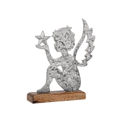 КОЛЕДЕН ДЕКОРАТИВЕН АЛУМИНИЕВ АНГЕЛ С ДЪРВЕНА ОСНОВА FL1723 СРЕБЪРЕН ЦВЯТ 14x5x18см