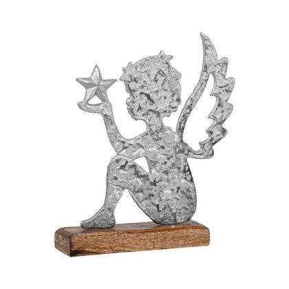КОЛЕДЕН ДЕКОРАТИВЕН АЛУМИНИЕВ АНГЕЛ С ДЪРВЕНА ОСНОВА FL1723 СРЕБЪРЕН ЦВЯТ 19x5x24см
