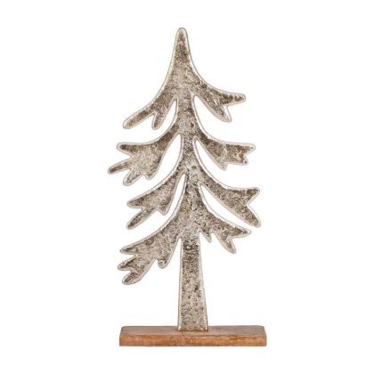 КОЛЕДНА ДЕКОРАТИВНА АЛУМИНИЕВА ЕЛХА FL1430 ДЪРВЕНА ОСНОВА ЗЛАТИСТ ЦВЯТ 24x8x51см