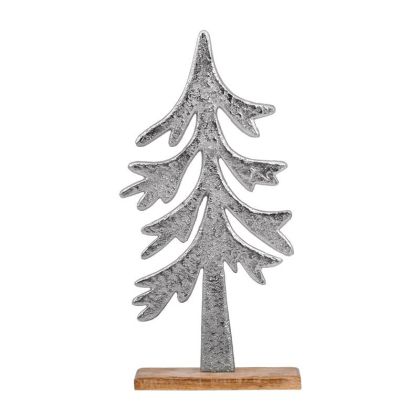 КОЛЕДНА ДЕКОРАТИВНА АЛУМИНИЕВА ЕЛХА FL1430 ДЪРВЕНА ОСНОВА СРЕБЪРИСТ ЦВЯТ 24x8x51см