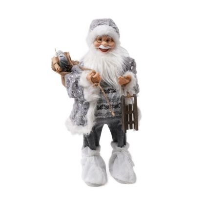КОЛЕДНА ФИГУРКА ДЯДО КОЛЕДА С МУЗИКА СИВА ЦВЯТ 60см
