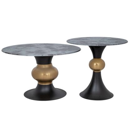 КОМПЛЕКТ 2 МЕТАЛНИ МАСИ В ЧЕРНО-ЗЛАТИСТ ЦВЯТ С ЧЕРНО-БЯЛА КЕРАМИЧНА ПОВЪРХНОСТ (МРАМОРЕН ЕФЕКТ) D80X47 D60X56