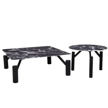 КОМПЛЕКТ 2 ЧЕРНИ МЕТАЛНИ МАСИ С ЧЕРНА МРАМОРНА ПОВЪРХНОСТ 90X90X35CM D60X42CM