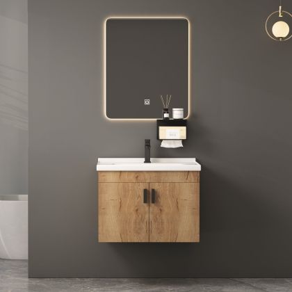 КОМПЛЕКТ МЕБЕЛИ ЗА БАНЯ IDEA-3 NATURAL, LED ОГЛЕДАЛО + ПЛОТ С МИВКА И СМЕСИТЕЛ