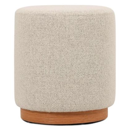 КРЪГЛА ТАБУРЕТКА С КРЕМАВА ВЪЗГЛАВНИЦА НА ДЪРВЕНА ОСНОВА 41X41X44СМ