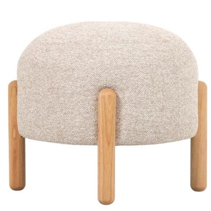 КРЪГЛА ТАБУРЕТКА С КРЕМАВА ВЪЗГЛАВНИЦА С ДЪРВЕНИ КРАКА 45X45X36 СМ