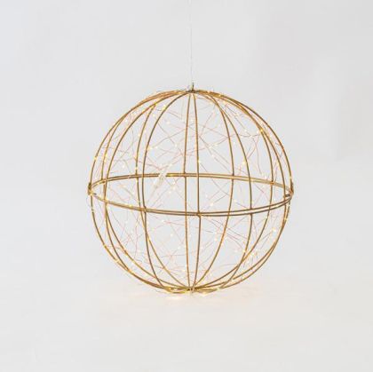 ОСВЕТЯВАЩА МЕТАЛНА ТОПКА, 240 ТОПЛО БЯЛИ LED, С АДАПТЕР, МЕДНА ЖИЦА, 500 СМ КАБЕЛ, 40 СМ, IP44