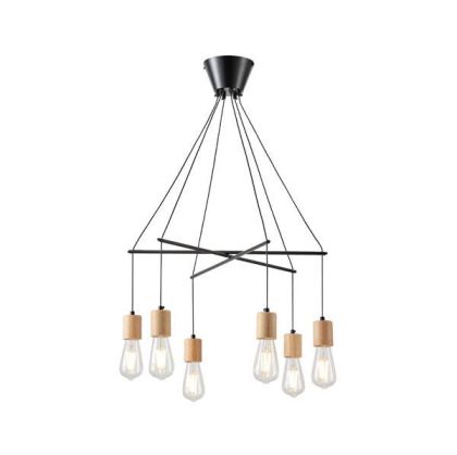 ПОЛИЛЕЙ ДЪРВО-МЕТАЛ 6 ЛАМПИ 6XΕ27 MAX15W 650X650X1180MM ЧЕРНО ARTE ILLUMINA EDISON