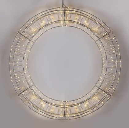 СВЕТЕЩ МЕТАЛЕН ВЕНЕЦ 50cm, 360 LED, 4,5V ADAPTOR, TIMER, SILVER METAL FRAME, SILVER COPPER WIRE, WARM WHITE LED, LEAD WIRE 5m, IP44