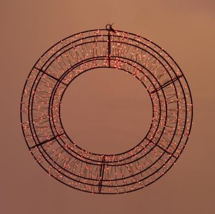 СВЕТЕЩ ВЕНЕЦ 38 СМ, 720 LED, 12V АДАПТЕР, ТАЙМЕР, ЧЕРНА МЕТАЛНА РАМКА, ЧЕРНА МЕДНА ЖИЦА, ЧЕРВЕН LED, ЗАХОДЕН ЖИЛ 5 М, IP44