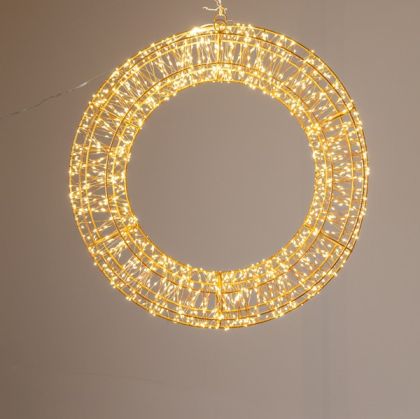 СВЕТЕЩ ВЕНЕЦ 50СМ, 900 МИНИ LED, 24V АДАПТЕР, ТАЙМЕР, БРОНЗОВА МЕДНА ЖИЦА, БРОНЗОВА МЕТАЛНА РАМКА, ТОПЛО БЯЛА LED СВЕТЛИНА, ЗАХОДЕН КАБЕЛ 5М, IP44