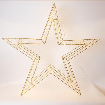 СВЕТЕЩА ЗВЕЗДА 110 СМ, 2640 LED, 31V АДАПТЕР, ТАЙМЕР, БРОНЗОВА МЕТАЛНА РАМКА, БРОНЗОВА МЕДНА ЖИЦА, ТОПЛО БЯЛ LED, ЗАХОДЕН ЖИЛ 5 М, IP44