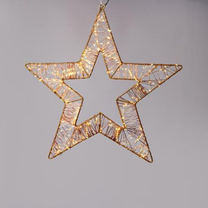 СВЕТЕЩА ЗВЕЗДА 45СМ, 260 МИНИ LED, 4,5V АДАПТЕР, БРОНЗОВА МЕТАЛНА РАМКА, БРОНЗОВА МЕДНА ЖИЦА, 230 ТОПЛО БЯЛО И 30 ТОПЛО БЯЛО СВЕТЛИНА СВЕТЛИНА, КАБЕЛ 5М, IP44