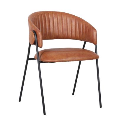 СТОЛ ALFRED, МЕТАЛЕН, БОЯДИСАН В ЧЕРНО, PU, ЦВЯТ КАМИЛА