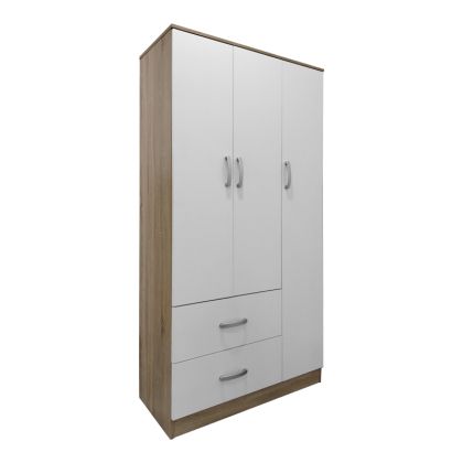 ТРИКРИЛЕН ГАРДЕРОБ С 2 ЧЕКМЕДЖЕТА LEGO В ЦВЯТ SONOMA-WHITE 90X42X180СМ