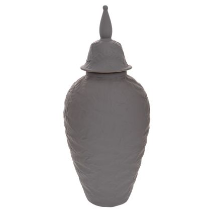 ТЪМНОСИВА КЕРАМИЧНА ВАЗА С КАПАК 16X38 СМ