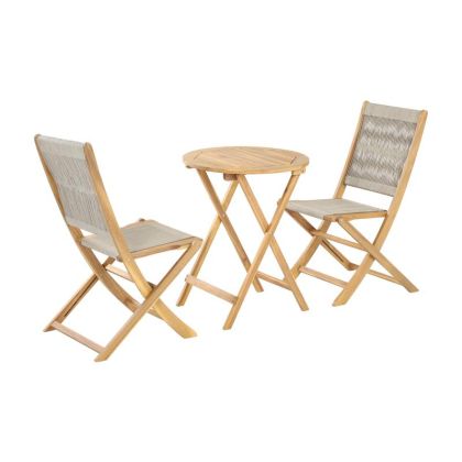 БИСТРО КОМПЛЕКТ 3 ЧАСТА АКАЦИЕВО ДЪРВО FL3709 РАМКА ОТ ОРЕХ - БЕЖОВ ШНУР 60x60x75см