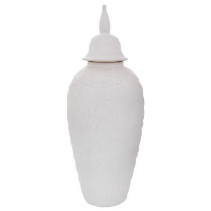 БЯЛА КЕРАМИЧНА ВАЗА С КАПАК 17X44 СМ