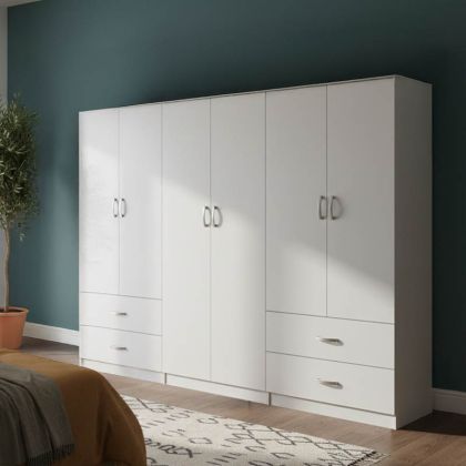 ГАРДЕРОБ LEGO С ШЕСТ ВРАТИ, БЯЛ, 240X42X180 СМ