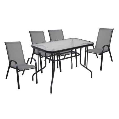ГРАДИНСКИ КОМПЛЕКТ RIO, ЧЕРНО БОЯДИСАН МЕТАЛ, СИВ ТЕКСТИЛЕН: МАСА + 4 СТОЛА