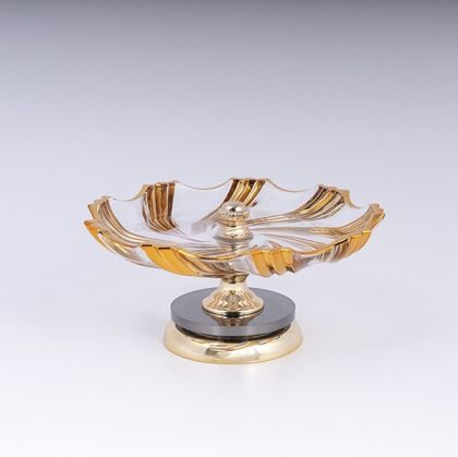 ДЕКОРАТИВНА ФРУКТИЕРА ОТ СТЪКЛО С МЕТАЛНИ АКЦЕНТИ, ЗЛАТИСТ 23X17СМ