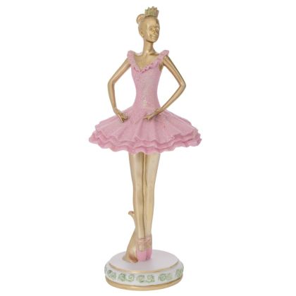 ЗЛАТНА ПОЛИРЕЗИНОВА БАЛЕРИНА С РОЗОВА РОКЛЯ 15X15X37СМ