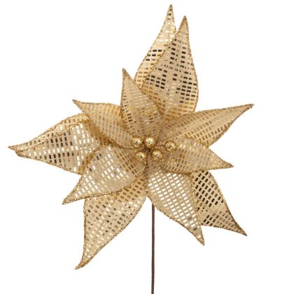 ДЕКОРАТИВЕН ЗЛАТЕН КЛОН ПУАНСЕТИЯ С ОГЛЕДАЛЕН ЕФЕКТ D30X35СМ