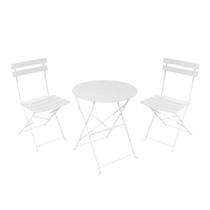 КОМПЛЕКТ БИСТРО ТРАПЕЗАРНА МАСА ОТ 3 ЧАСТИ, МЕТАЛНА, СГЪВАЕМА, БЯЛ ЦВЯТ, 60X71 СМ