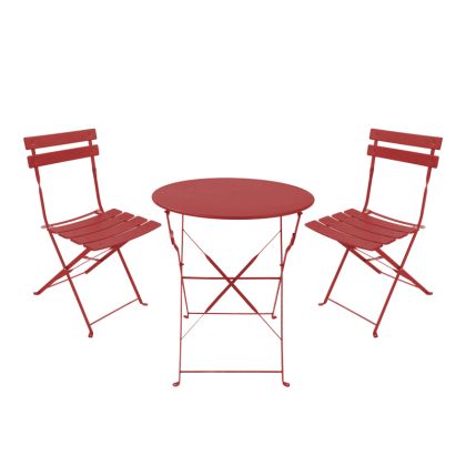 КОМПЛЕКТ БИСТРО ТРАПЕЗАРНА МАСА ОТ 3 ЧАСТИ, МЕТАЛНА, СГЪВАЕМА, ЦВЯТ ТЕРАКОТА, 60X71 СМ