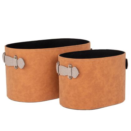 КОМПЛЕКТ ОТ 2 КАФЯВИ КОЖЕНИ КОША 35X19X19, 25X17X14СМ