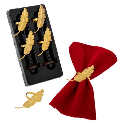 КОМПЛЕКТ ОТ 6 ПРЪСТЕНА ЗА САЛФЕТКИ СЪС ЗЛАТНA ЛИСТИЧКА