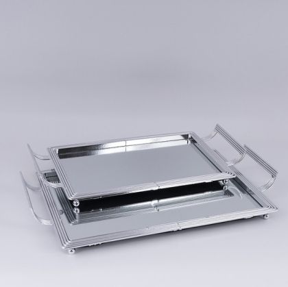 МЕТАЛНИ ПОДНОСА S/2 С ОГЛЕДАЛО, СРЕБЪРНО, 46X28СМ / 40X22СМ