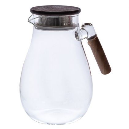 ПРОЗРАЧНА КАНА С ДЪРВЕНА ДРЪЖКА И КАПАК D12,5X23CM