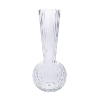 ПРОЗРАЧНА СТЪКЛЕНА ВАЗА С ВИСОКО ГЪРЛО D12X25СМ