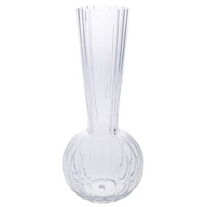 ПРОЗРАЧНА СТЪКЛЕНА ВАЗА С ВИСОКО ГЪРЛО D14X33СМ