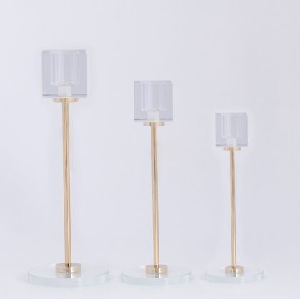 СВЕЩНИК S/3 С МЕТАЛНА ОСНОВА, ЗЛАТИСТ 7X25СМ / 7X20СМ / 7X15СМ