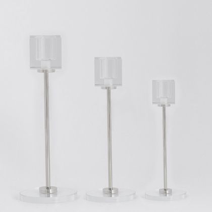 СВЕЩНИК S/3 С МЕТАЛНА ОСНОВА, СРЕБЪРЕН 7X25СМ / 7X20СМ / 7X15СМ