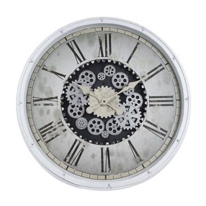 СТЕНЕН ЧАСОВНИК ОТ ПЛАСТМАСА СЪС ЗЪБНО КОЛЕЛО, АНТИЧНО БЕЖОВ - ЕКРЮ 76X8X76СМ