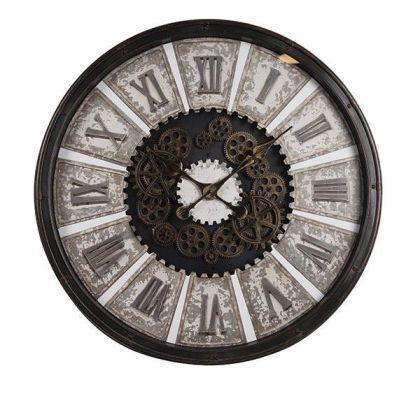 СТЕНЕН ЧАСОВНИК ОТ ПЛАСТМАСА СЪС ЗЪБНО КОЛЕЛО, АНТИЧНО КАФЯВ - ЕКРЮ 76X8X76СМ